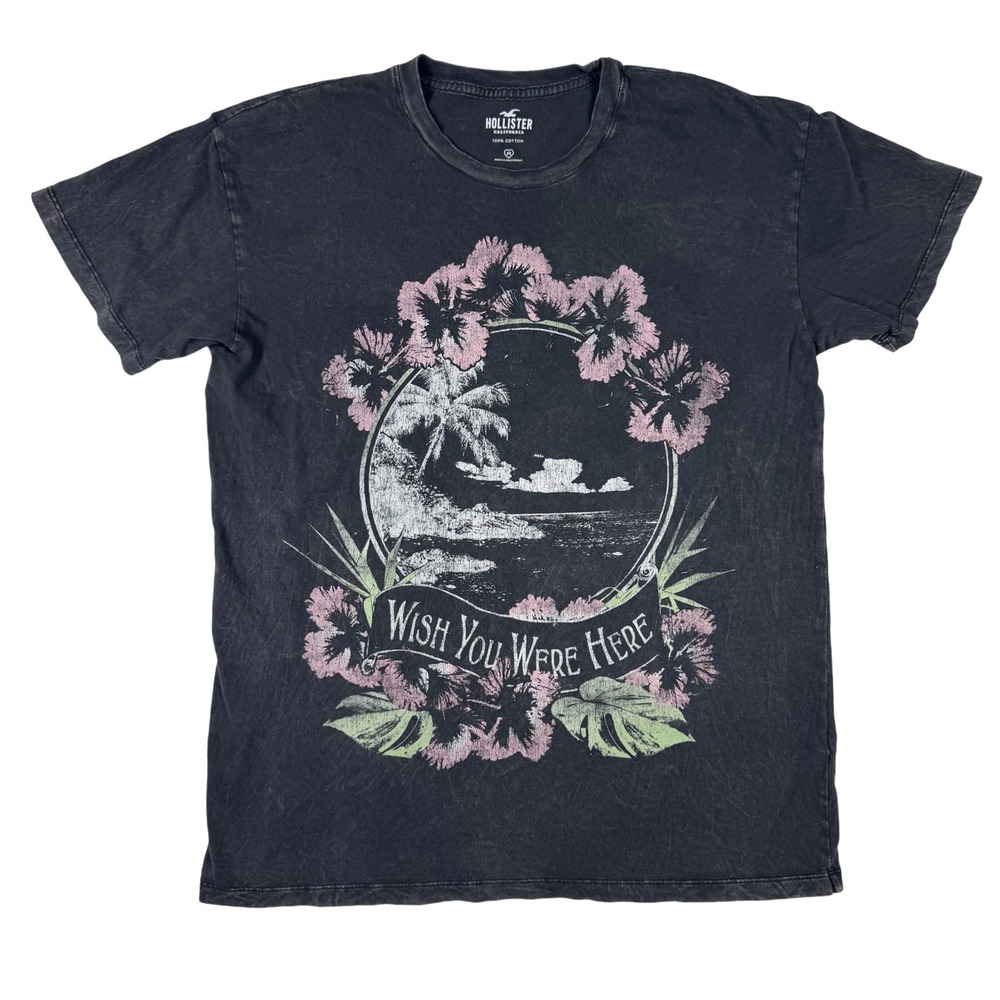 Hollister Graphic Tee‎ Womens Medium Oversized Wish You Were Here Tropical